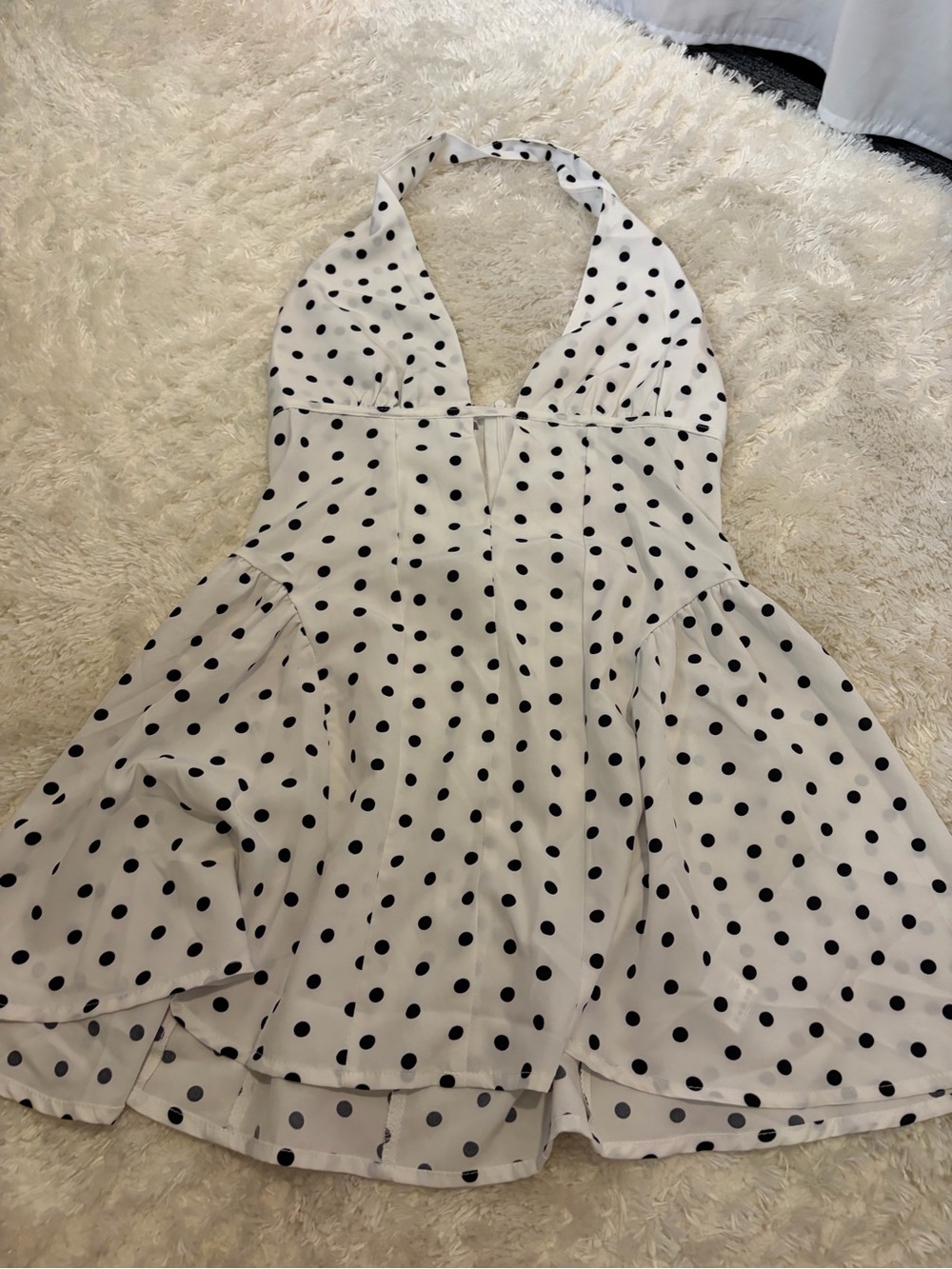 Polka Dot Halter Mini Dress in White and Black